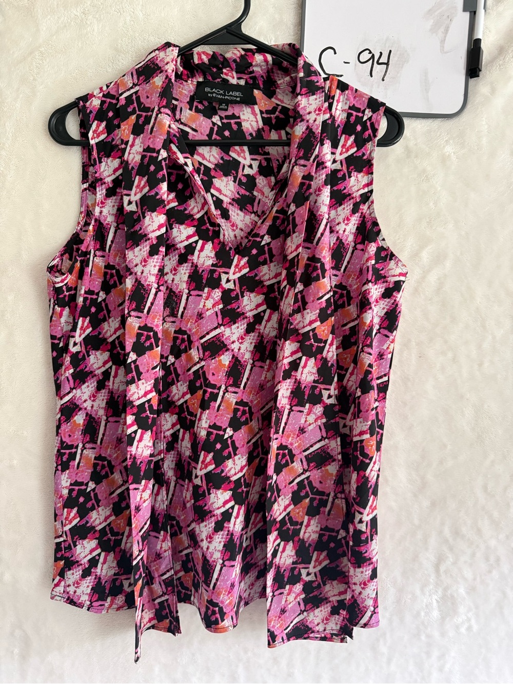Black Label Pink & Black Abstract Tie-Neck Sleeveless Top